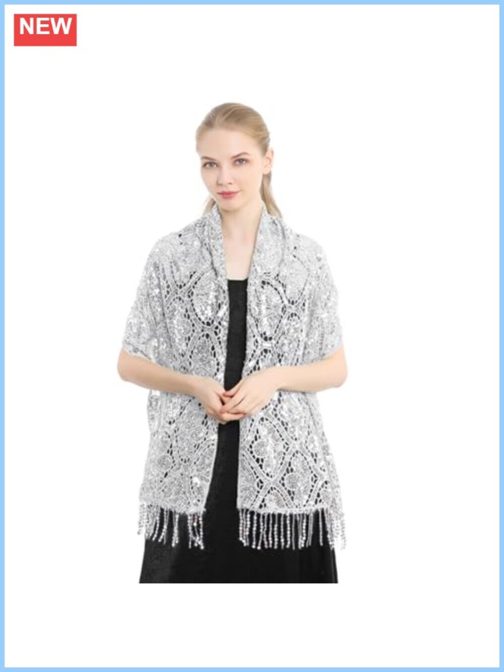 Sequin Lace Shawl Wrap Sparkling Evening Dress Scarf Tassels Wedding Bride